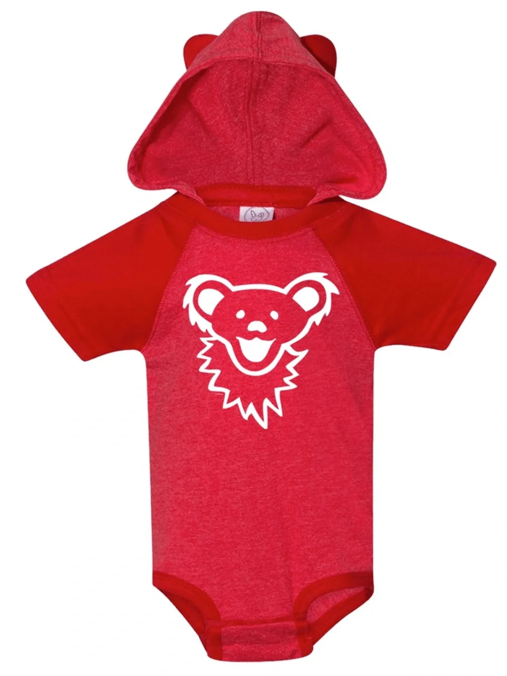 Rabbit Skins Grateful Dead Dancing Bear Face Hooded Baby One Piece Red 18 Months